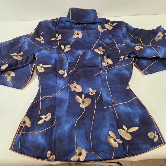 Chinese Asian Blue Floral Blouse Vintage Size XS/X - Picture 8 of 11